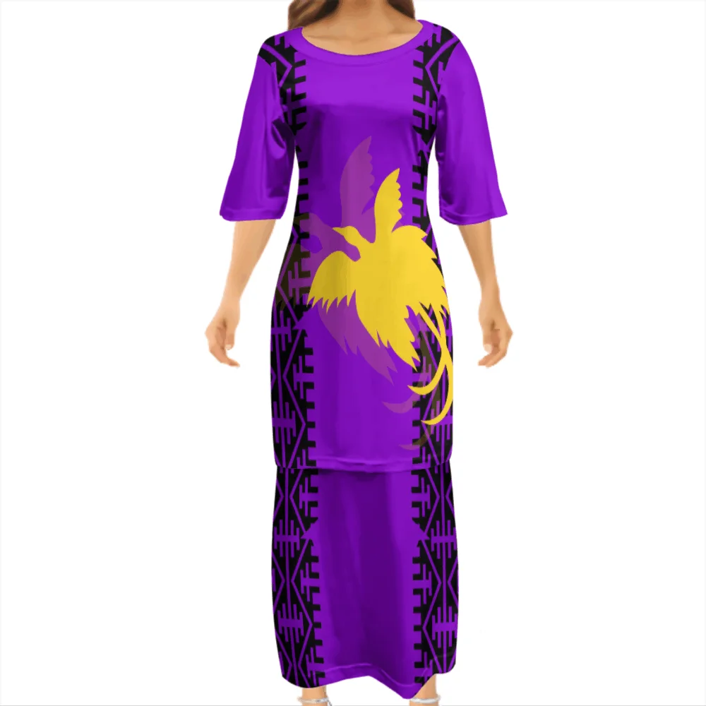 

Papua New Guinea tribal peoples design half-sleeve dress Hawaiian style women's tiered dress Free shipping