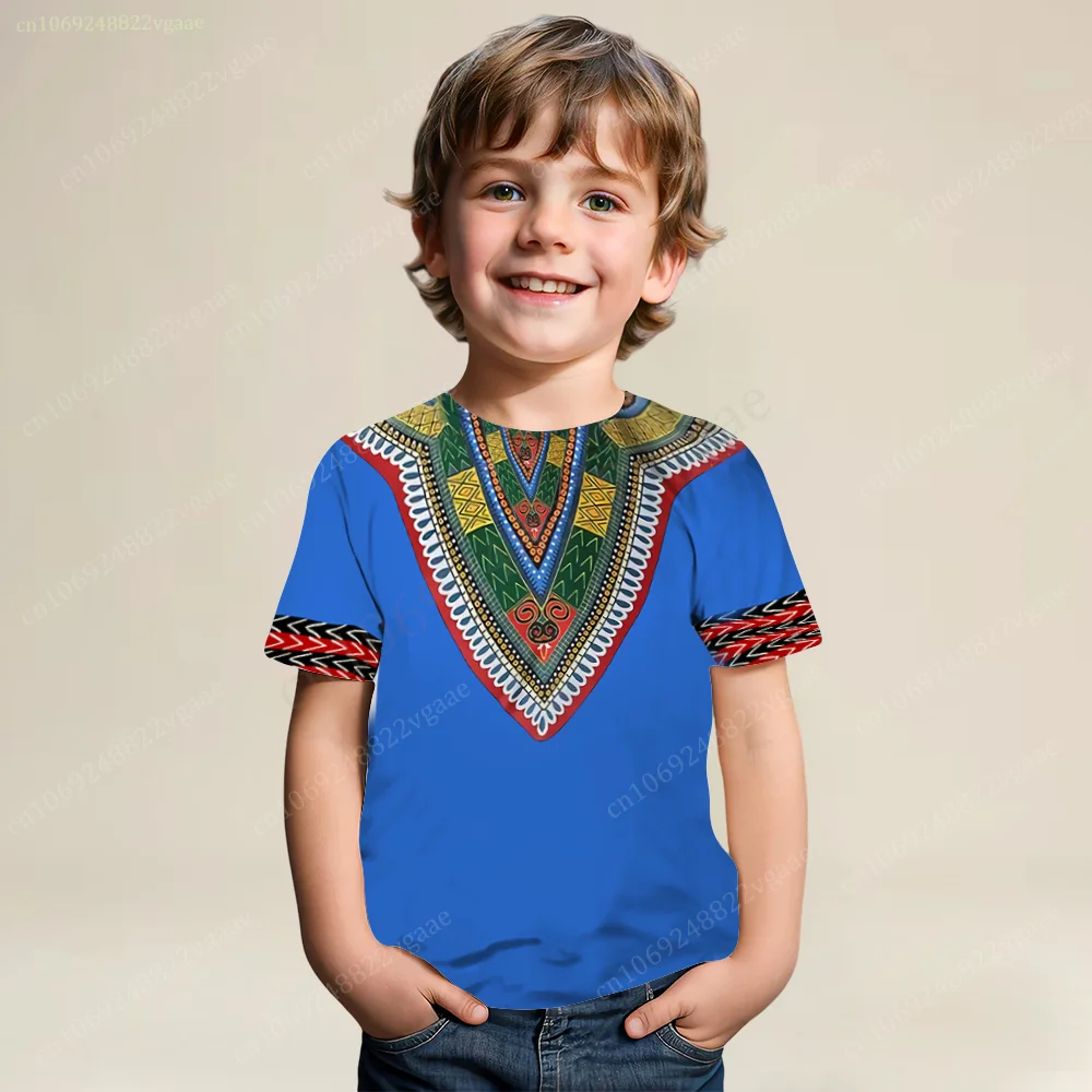 Summer Traditional African T Shirt Kids Dashiki Shirt For Men Short Sleeve Top Boys Tee Clothes Girls Uniform Ethnic style