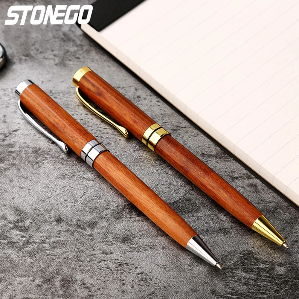 

STONEGO Retractable Ballpoint Pen Smooth Writing Signature Executive Business Ball Pen Wooden Twist Design