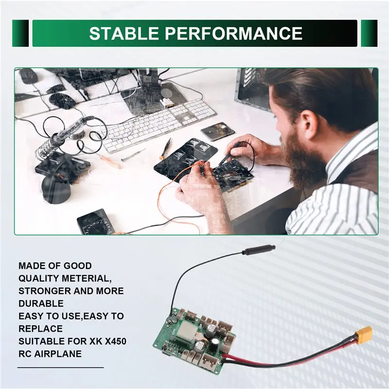 ABJL Receiver Main Board for Wltoys XK X450 RC Airplane Aircraft, Spare Parts Accessories, Green, Composite Material 6