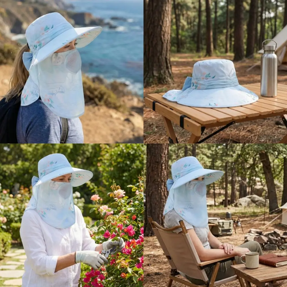 Detachable Face Cover Sun Hat UV Protection Neck Flap Fishing Hat Breathable Large Brim Outdoor Working Cap Outdoor Activities
