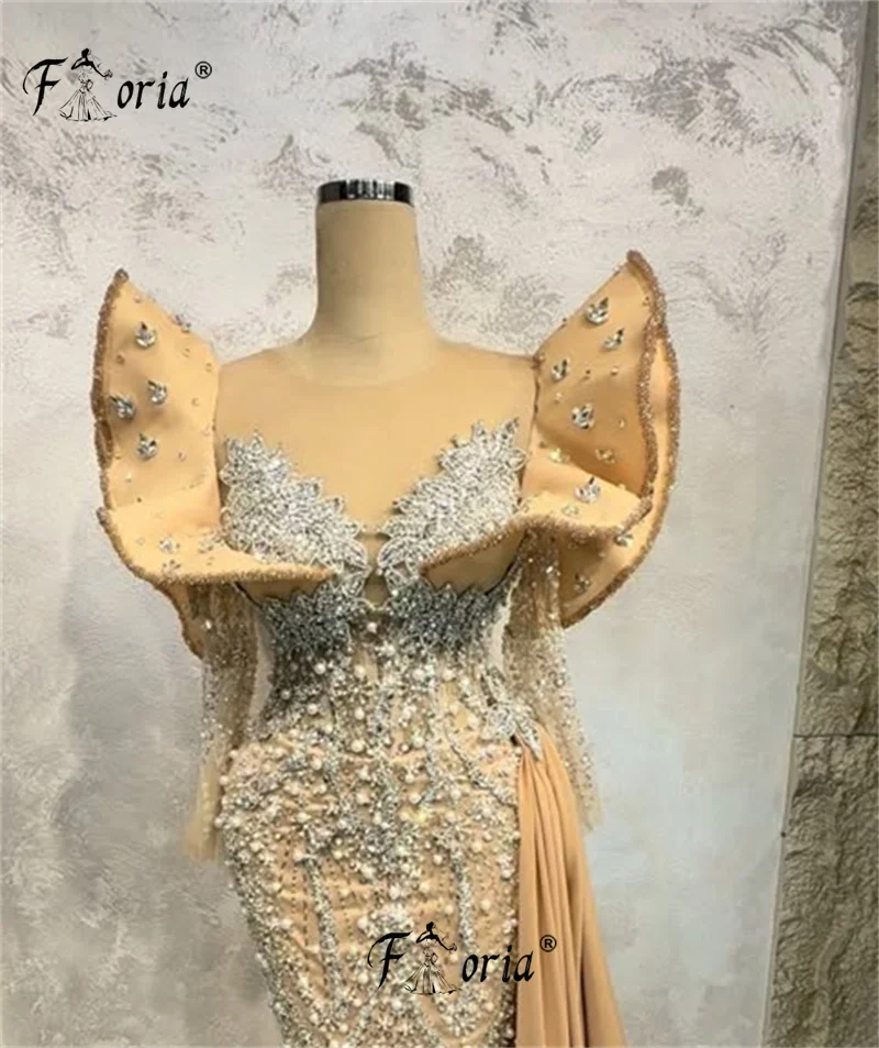 Red-carpet Dubai Woman Mermaid Party Dress Silver Crystal Pearls Wedding Evening Soiree Dresses Gala Event Gowns 2025 Customized