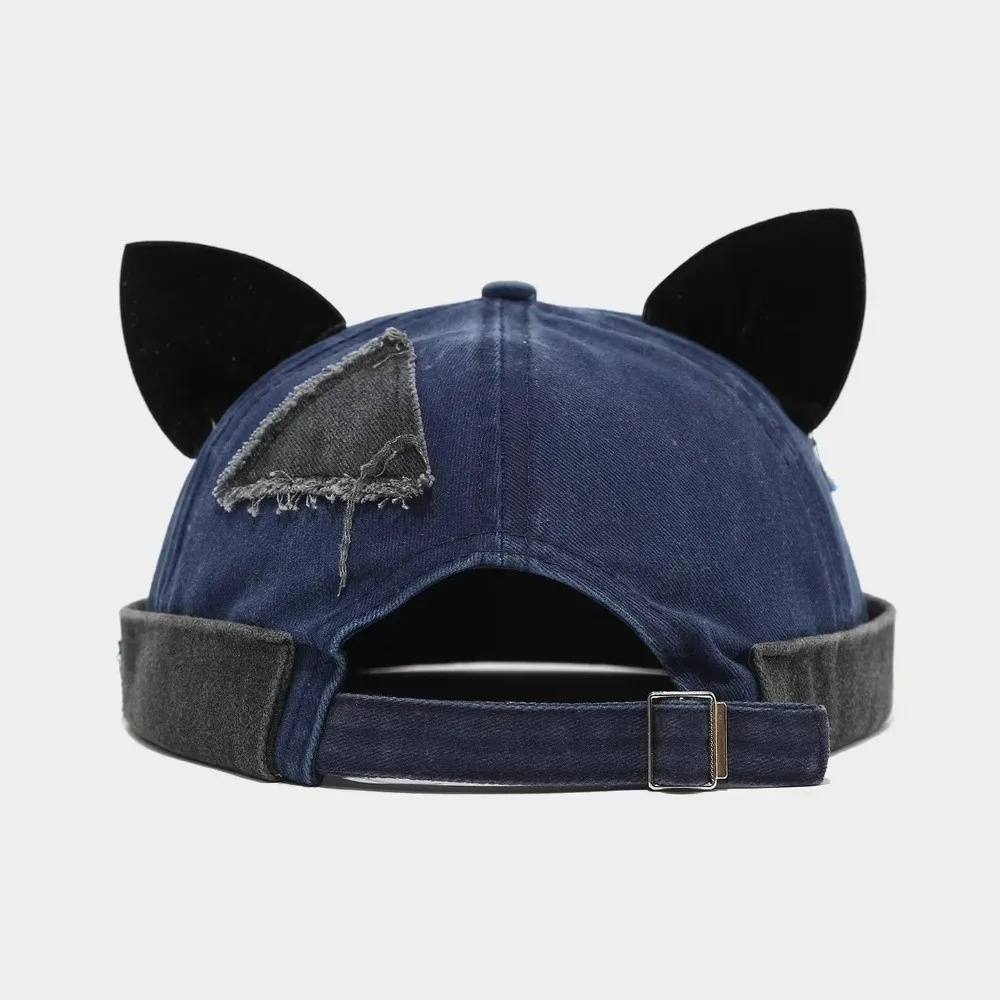 

Unisex Cotton Cat Ears Brimless Hat Solid Color Breathable Beanie Hat Washed Old Beanie Cap