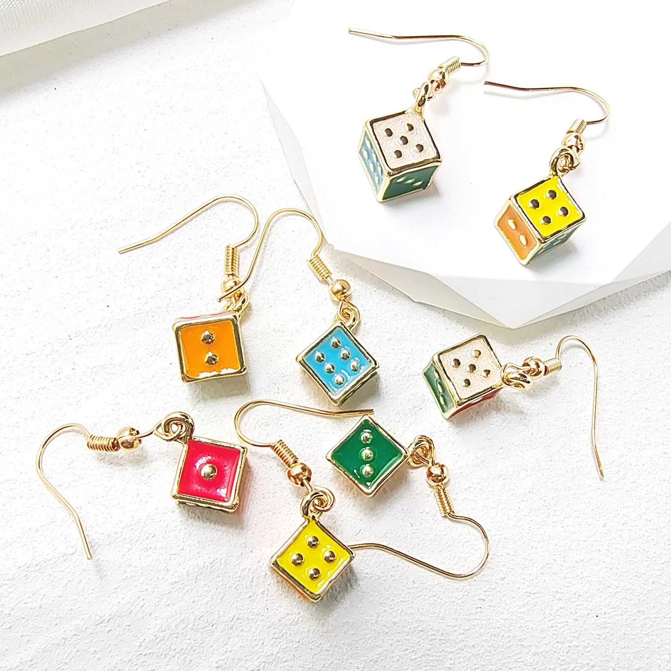 Alloy Colored 6-sided Dice Drop Earrings For Women Gift Enamel Cute Creative Funny 3D Simulation Game Pendant Eardrop Jewelry