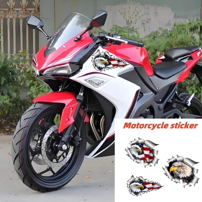 

Motorcycle sticker Personality Creativity Ripped Torn Design with American Bald Eagle Us Flag Motif External Car Sticker NEW