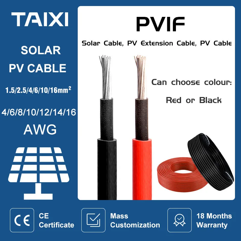 

10M/20M/5M Solar Panel PV Cable 6mm2 4mm2 10mm2 2.5mm2 Red Black Photovoltaic Extension Cable Wire 10 12 14 AWG