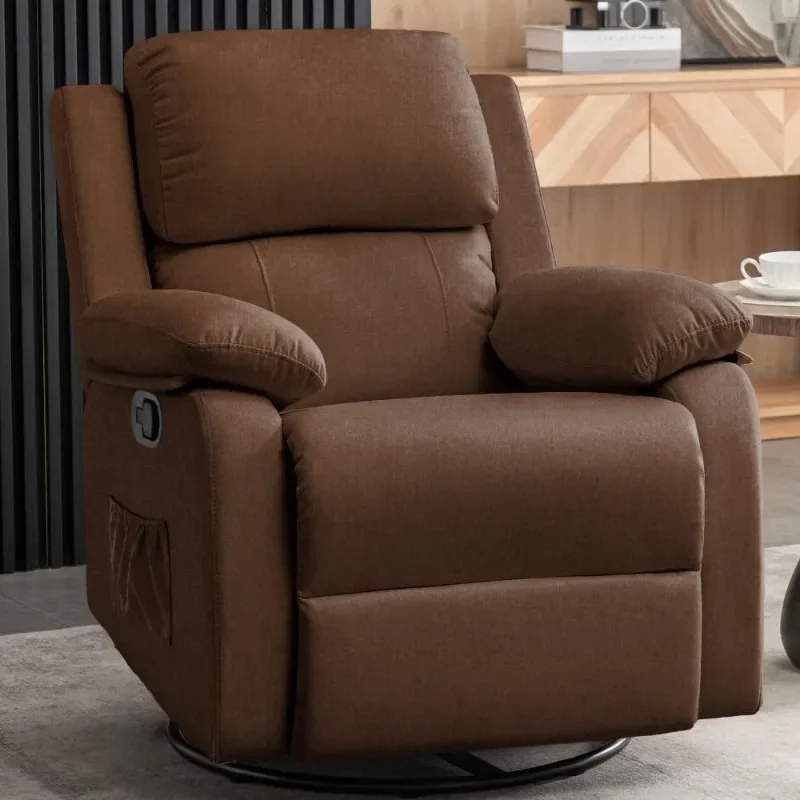 Recliner Chair, 360 Swivel Rocker Chair for Adults, Small Rocking Recliner Chair for Small Spaces, Upholstered Fabric Glider