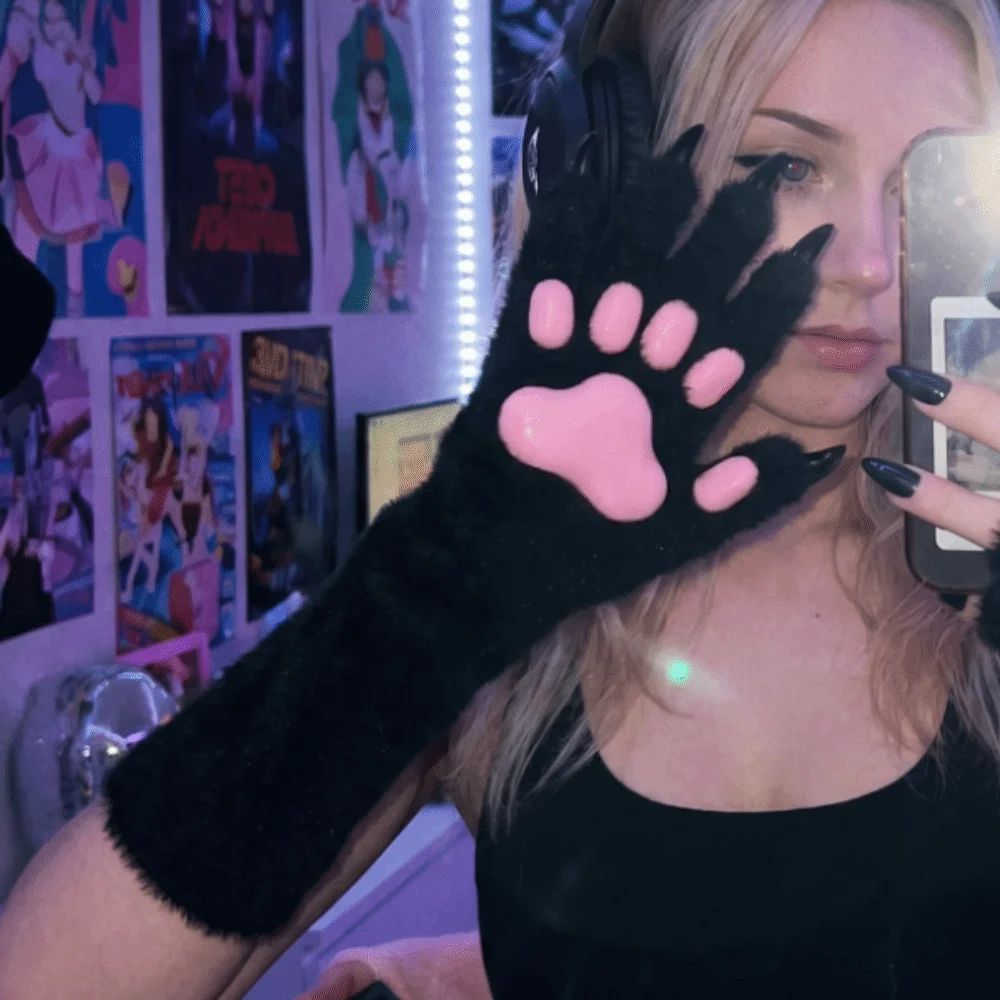 Long Cat Claw Gloves Silicone Paw Pads Cute Animal Claw Hand Gloves Furry Cosplay Costume Accessories Plush Gloves Unisex