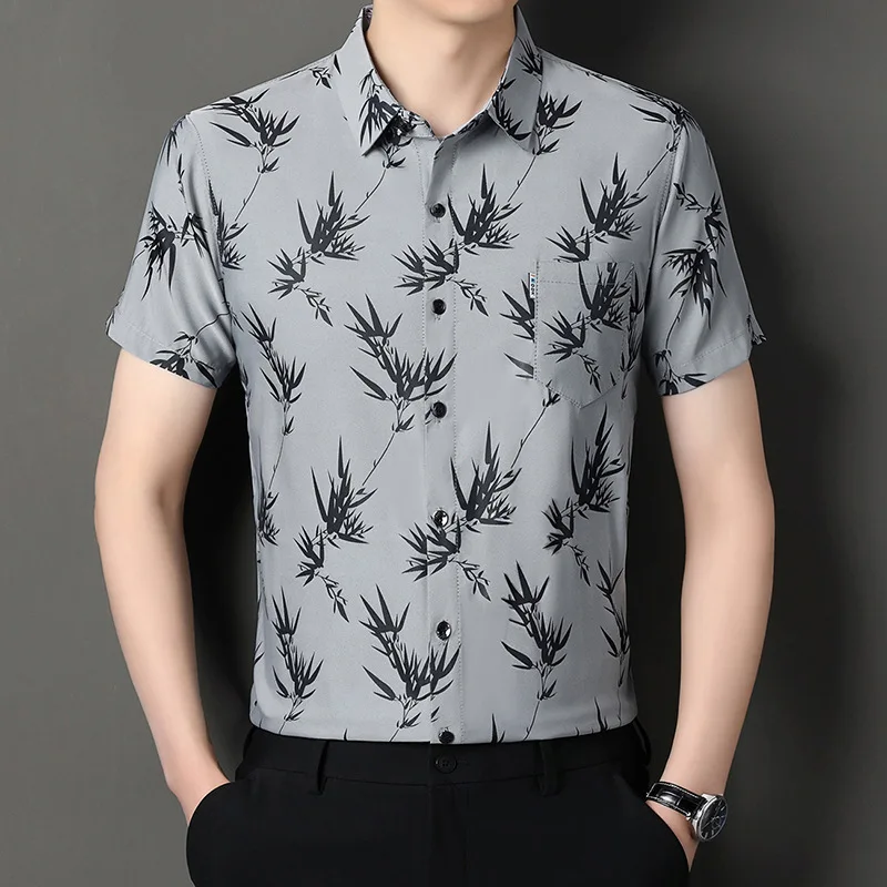 2025 summer new men's short-sleeved shirt fashionable jacquard soft skin-friendly and versatile loose shirt