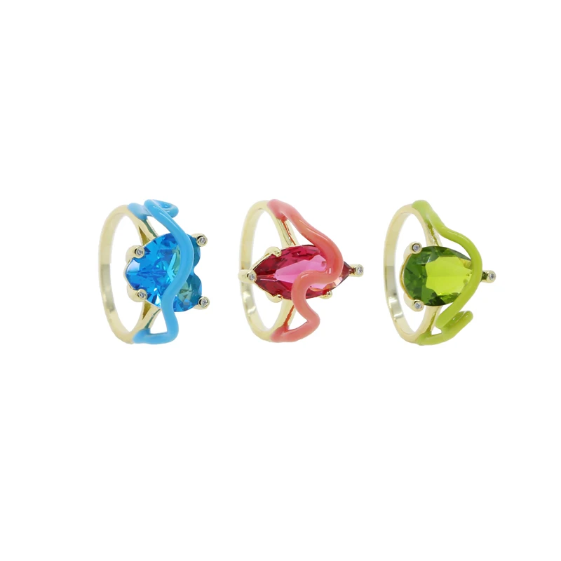 Geometric CZ Enamel Rings Paved 3 Color Different Shape Bling 5A Zirconia Gold Color Fashion Jewelry Anillos Mujer Party Wedding