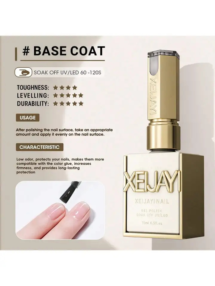 XEIJAYI 15ml 2 piezas de esmalte en gel japonés básico, capa base y sellador de vidrio, firme y duradero, para salón 3