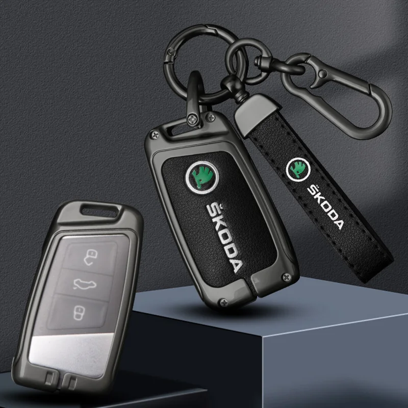 

Zinc Alloy Leather Car Smart Remote Key Fob Case Cover Bag Protector Shell Auto Keychain Accessories For Skoda Superb A7 Kodiaq