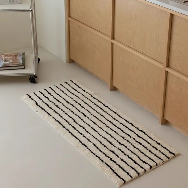 VIKAMA Modern Striped Plush Long Carpet Bedside Runner Non Slip for Living Room Bedroom Hallway Study Bay Window Home Decor