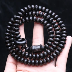 Natural Ebony Tibetan Rosary Beads Six-Character Truth Words 6mmx10mm 108 Beads MALA Necklace