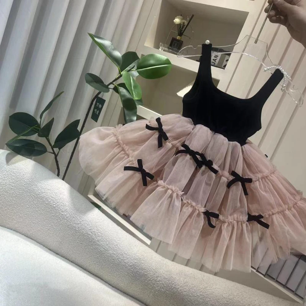 2025 New Summer Sleeveless Lace tutu Ball Gowns 9M-4 Yrs Baby Girls Cute Bow Princess Dress Party Dresses 1st Birthday Dress