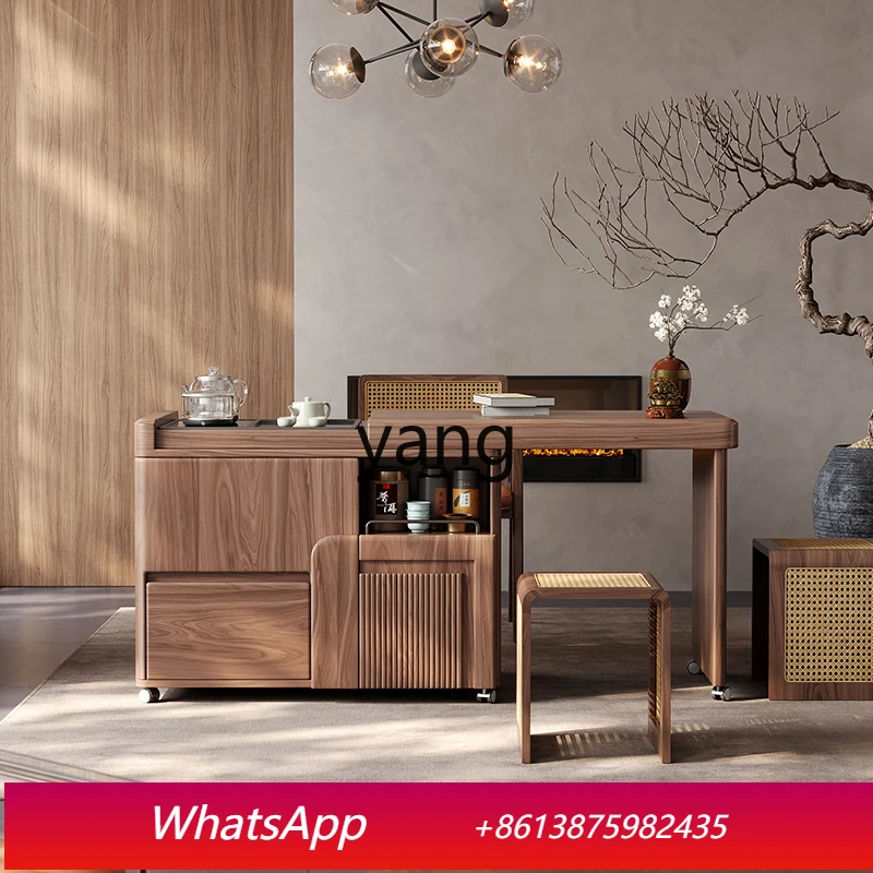 

LMMItalian minimalist home retractable office tea table solid wood movable lifting tea cart