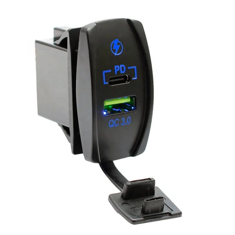 Marine Boat RV Quick Charger Power Adapter With Rocker Style Waterproof PD USB Type C & QC3.0 Waterproof Socket Outlet