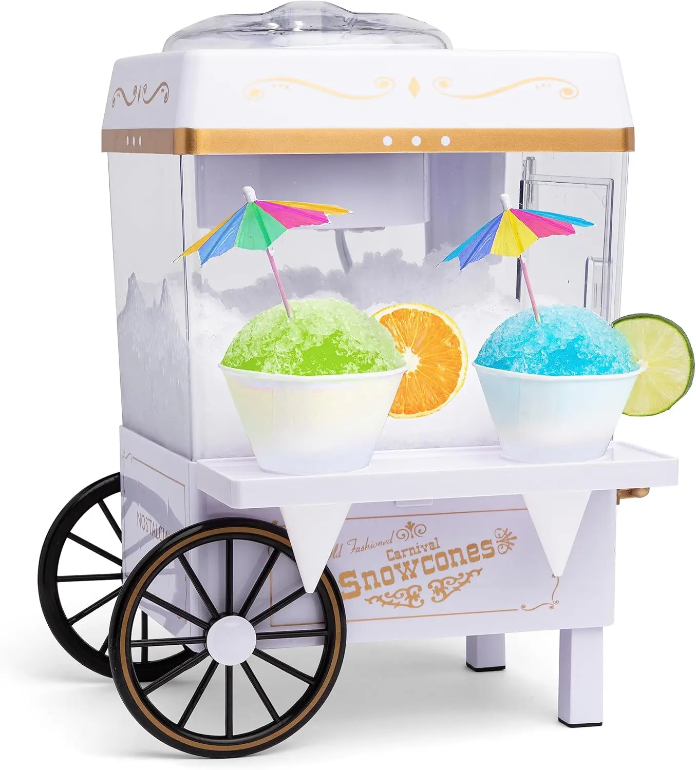 

Snow Cone Shaved Ice Machine - Retro Table-Top Slushie Machine Makes 20 Icy Treats - Includes 2 Reusable Plastic Cups &amp
