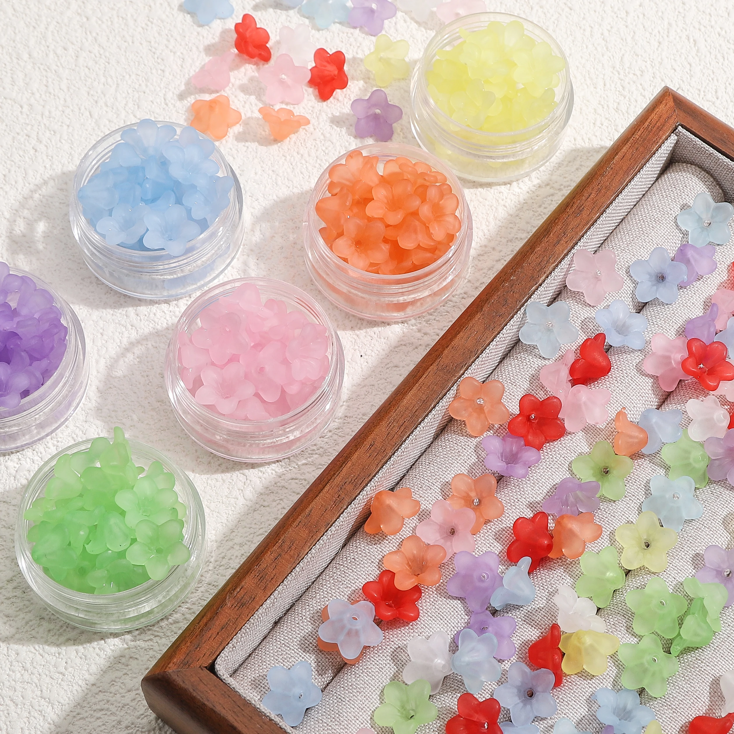 

New Arrival 10/30g 12x12mm Acrylic Frosted Lily Flower Shaped Loose Spacer Beads For DIY Handmade Making Jewelry Supplies