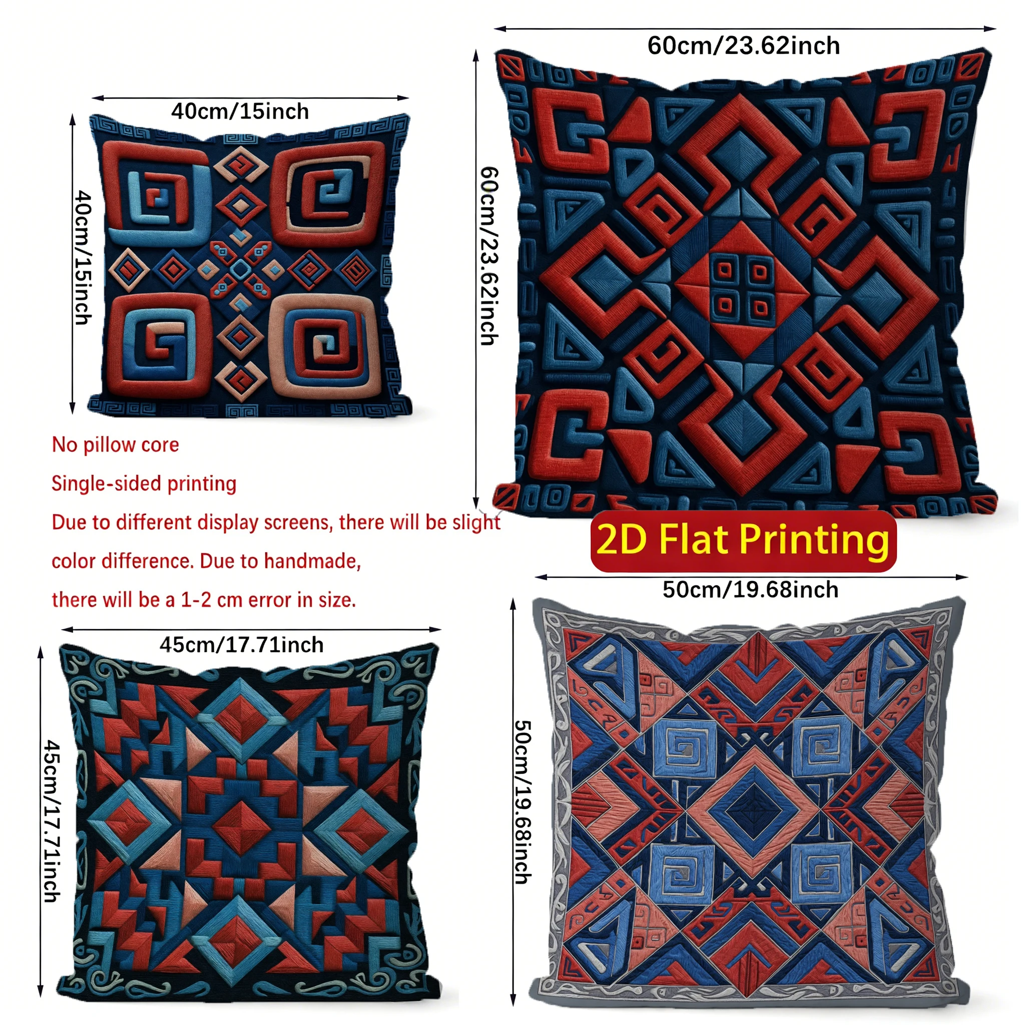 2D Bohemian Geometric 3D Visual Print Pillow Covers Pattern Cushion Cover Suitable For Sofa Bedroom Car Pillow Cover