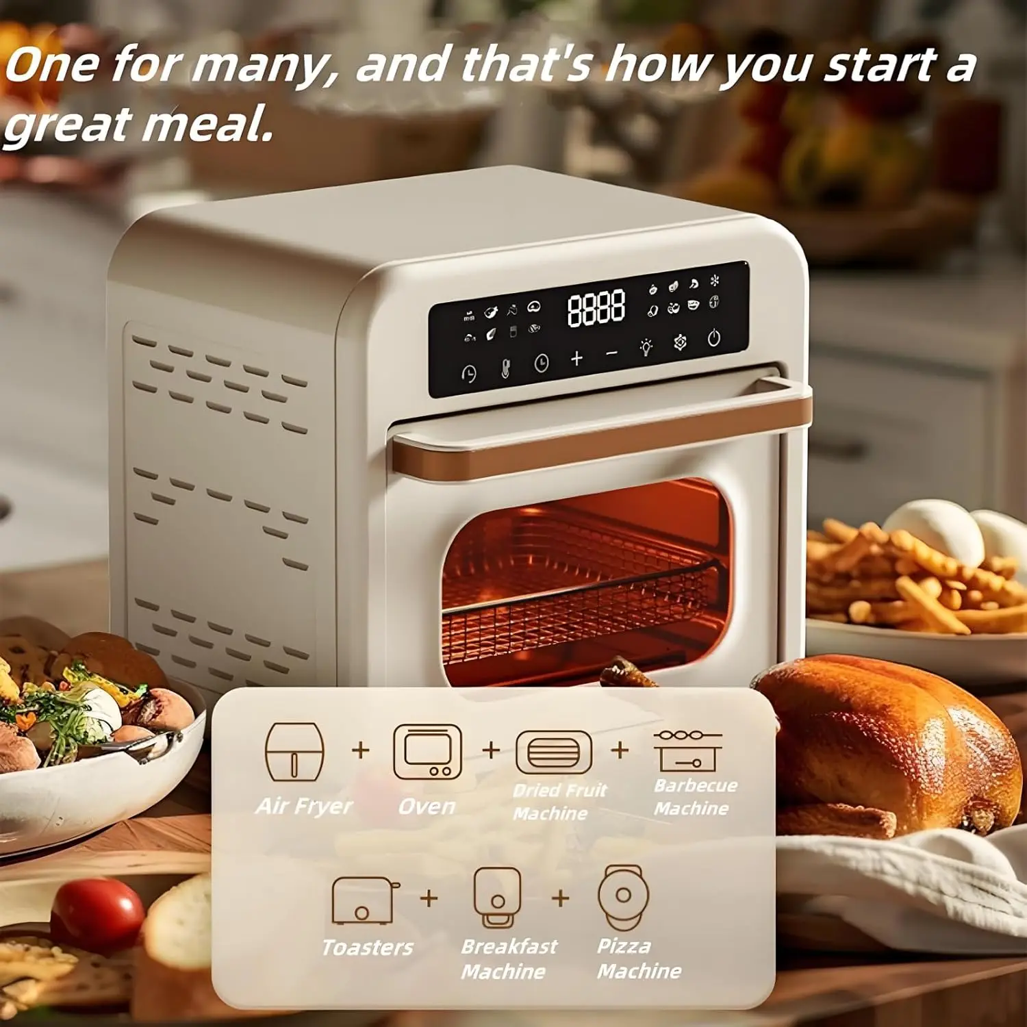 เครื่องย่างเตาอบหม้อทอด Air fryer 1300W 16เมนูอัจฉริยะ7 in 1เครื่องย่างเตาอบหม้อทอด Air fryer อเนกประสงค์ขนาดใหญ่