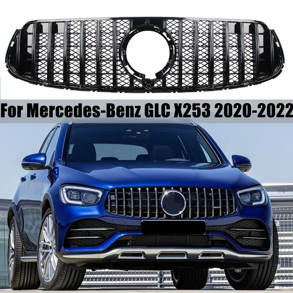 

For Mercedes Benz GLC X253 2020 2021 2022 Car Front Bumper Grille GT Style With Fly Net Racing Grills Black Replacement Part