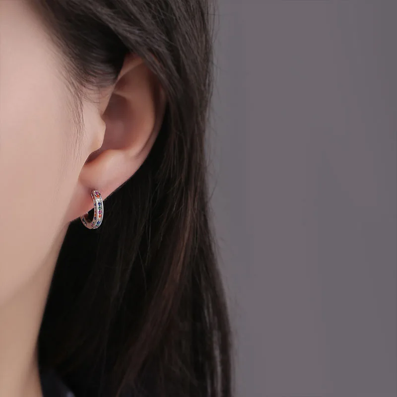

VENTFILLE 925 Sterling Silver Colored Zircon Geometric Earring for Women Girl Temperament Versatile Jewelry Gift Dropshipping