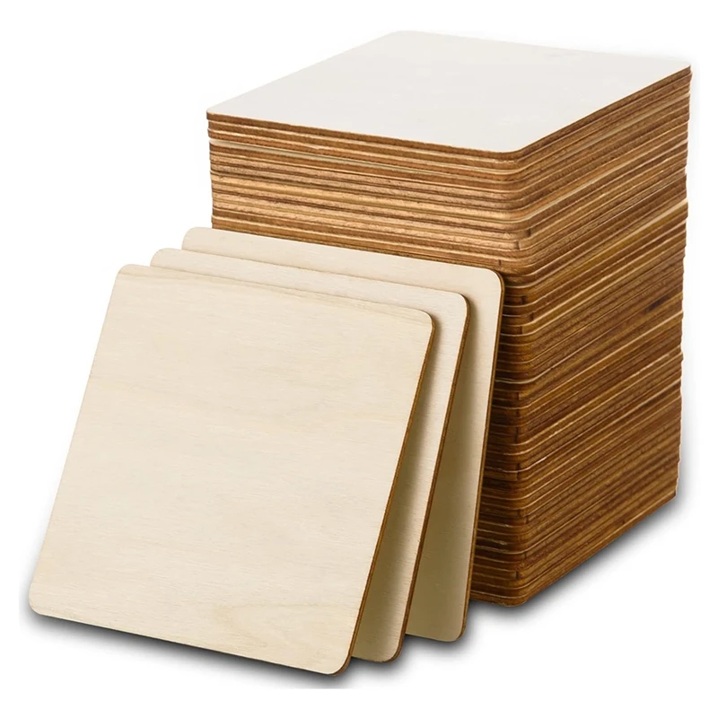 

80 Pcs Unfinished Wood Pieces 4X4inch Blank Wood Squares For DIY Crafts, Painting, Engraving, Holiday Decor, Coasters