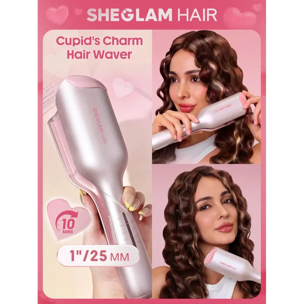 

Плойка для волос HAIR Cupids Charm Beach Babe, розовая ионная плойка-стайлер, плойка-гофре 25 мм, американская вилка, двухсекционная плойка-гофре с антипригарным покрытием