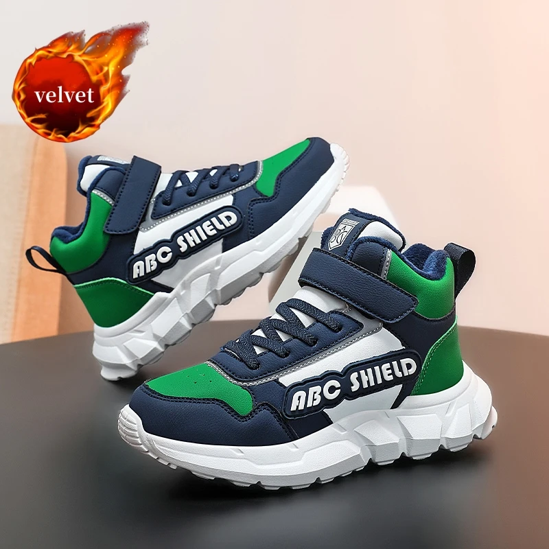 

Бархатные высокие кроссовки, детская зимняя хлопковая обувь, удобная теплая детская спортивная обувь, уличные кроссовки на платформе для мальчиков