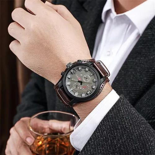 Imagen 2 del producto Relojes de pulsera de cuarzo Retro a la moda para hombre, reloj de lujo para hombre, reloj de negocios de cuero PU, reloj de pulsera deportivo táctico militar para exteriores