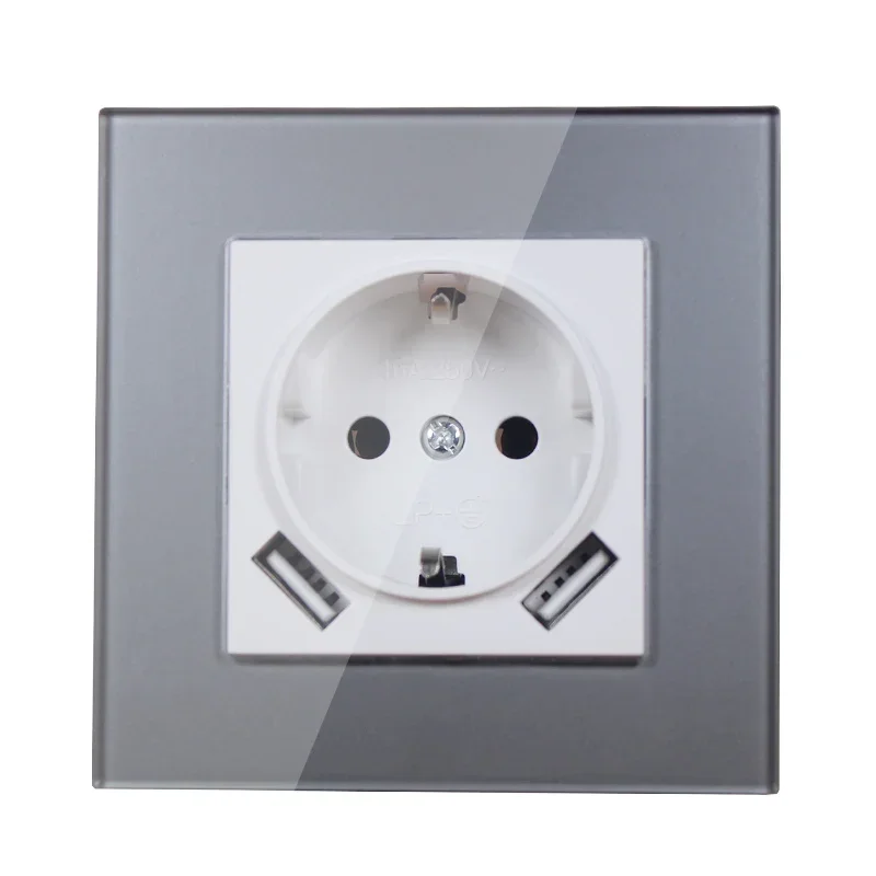 New style USB Wall Socket Double USB Port 5V 2A silver color acrylic patch frame high quality usb  FD-03-6