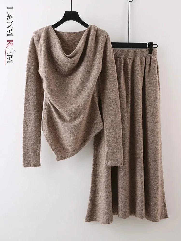 

LANMREM Autumn Knitted Fashion 2 Piece Set Women Irregular Pullover Sweater High Waist Long Skirts Casual 2024 New 32C1470