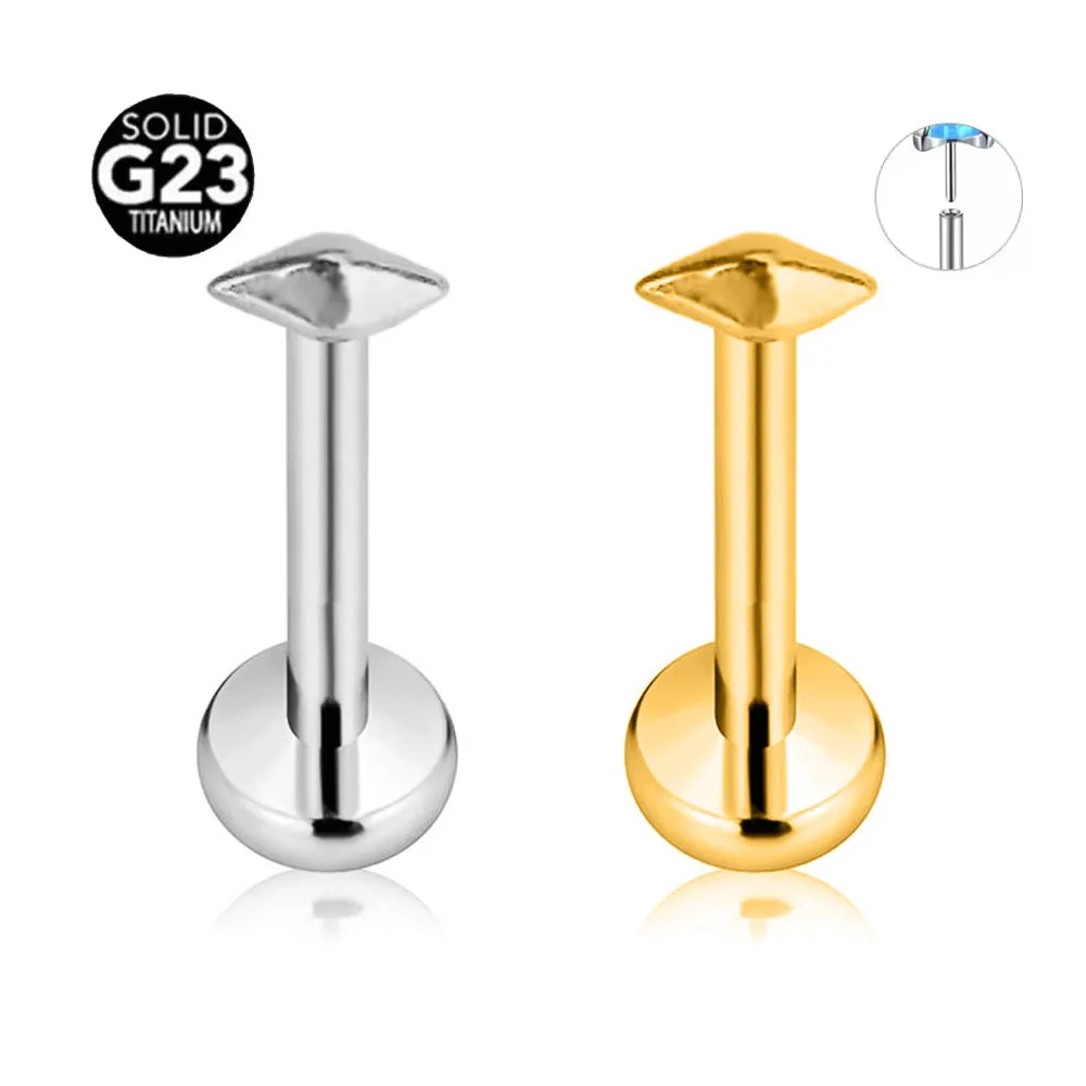 ASTM F136 G23 Titanium Smooth Rhombus Threadless Piercing Pin Push in Lip Stud Daith Conch Tragus Flat Back Earring 16G 18G 20G