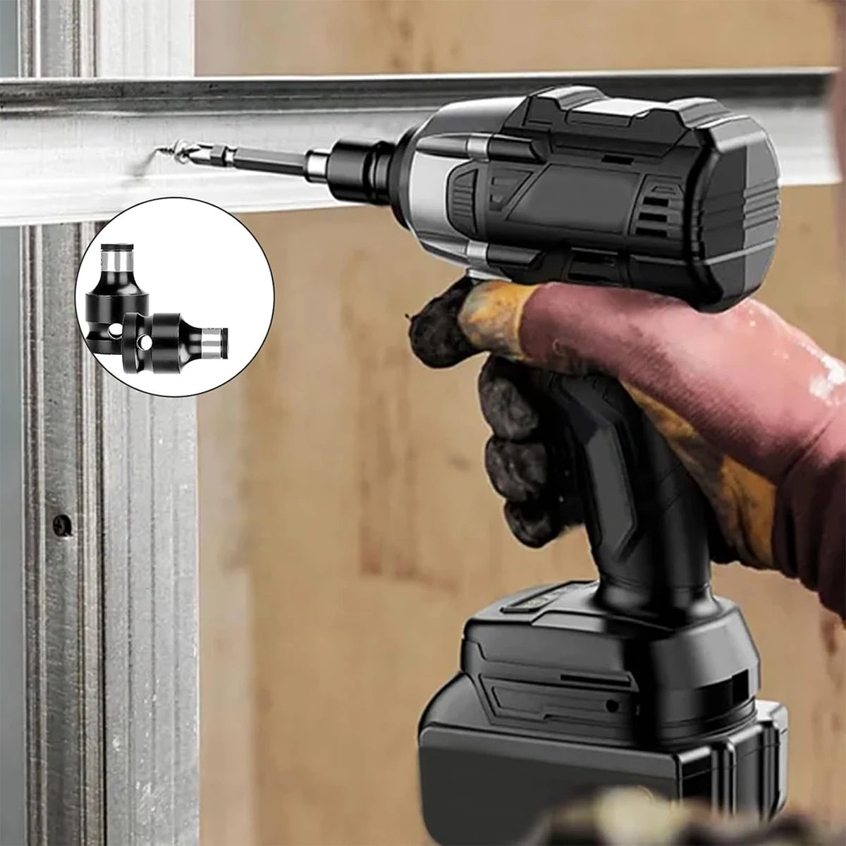 

Drill Socket Adapters Impact Wrench Adapters Drill Accessories And Attachments 1/2-Inch Square Drive to 1/4-Inch Hex Socket