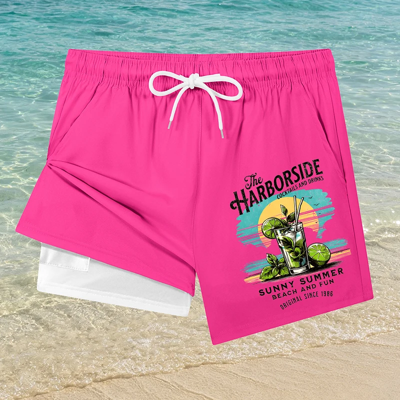 Shorts de Praia 2 em 1 com Est - Swim Trunk Quick Dry avaliação e preço