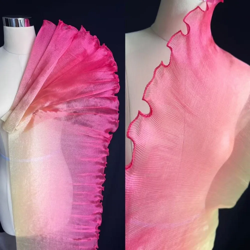 30cm Width Pleated Lace Organza Fabric Pleated Mesh Transparent Fabric Wedding Dress Material Water-Shimmer Effect