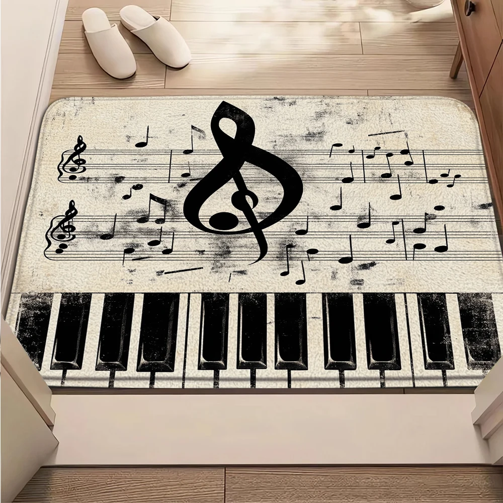

Противоскользящий коврик с музыкальной тематикой для прихожей, гостиной, кухни, ванной комнаты, с нотами, в стиле ретро, для декора дома