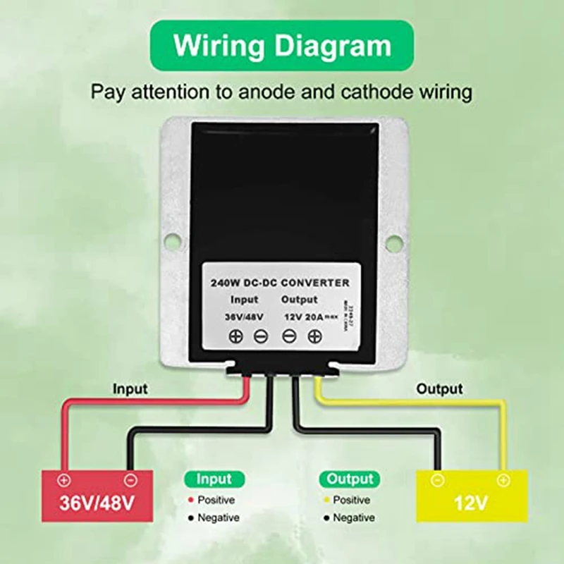 2 Pack DC Voltage Reducer Converter DC 36V/48V To 12V 20A 240W Automatic Step Down Voltage For Golf Cart Club Car