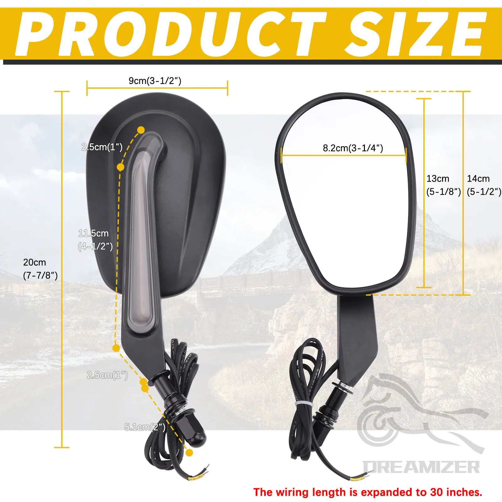 مرايا جانبية للرؤية الخلفية للدراجة النارية باللون الأسود مع إشارات الانعطاف LED لملحقات Harley Davidson Touring Softail Dyna Road King #5