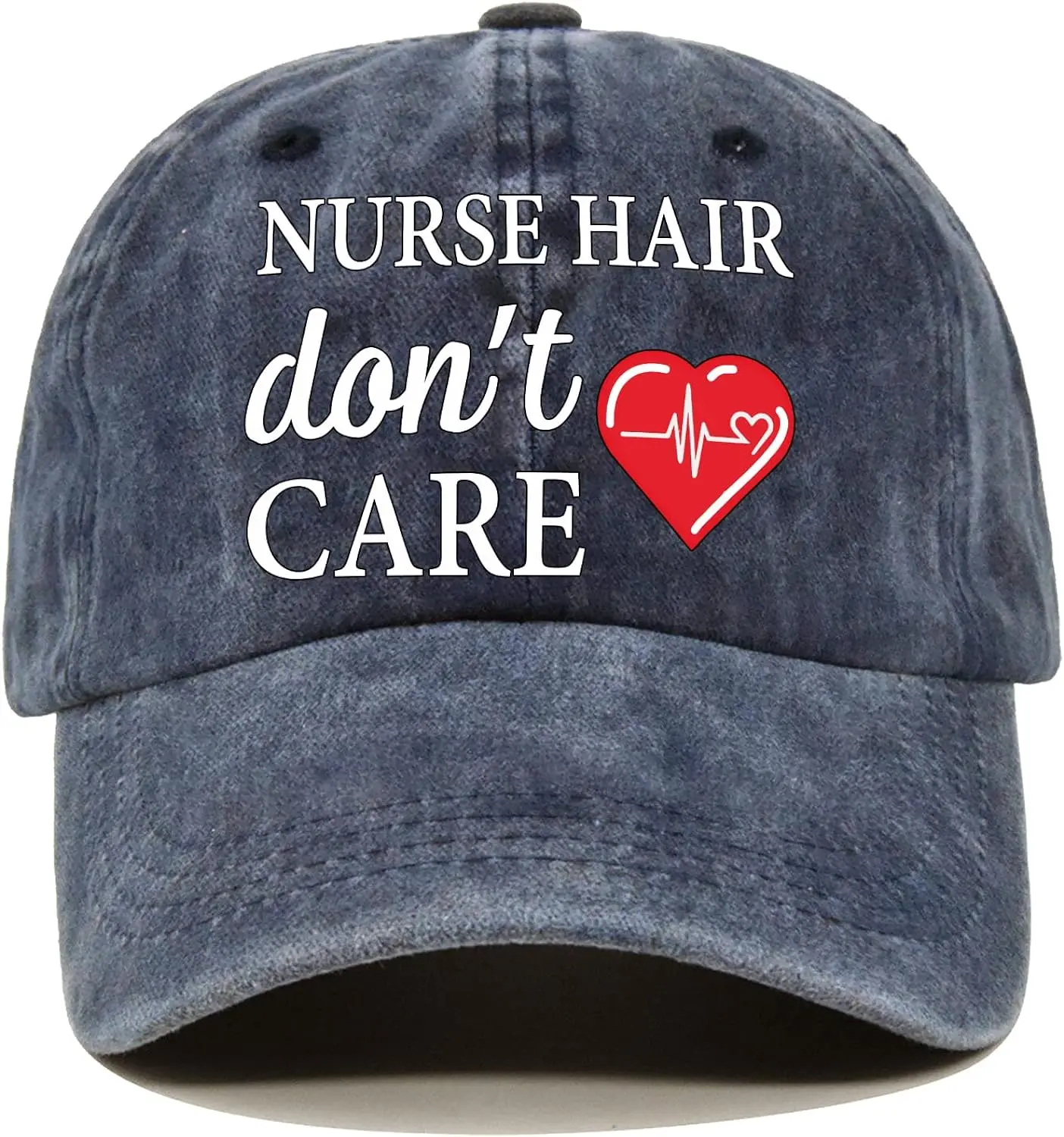 Nurse Hair Don't Care Distressed Washed Blue Baseball Cap, Vintage Adjustable Cotton Cap, Graduation Gifts for Nursing Students