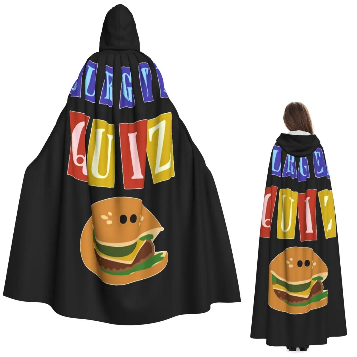 

Burger Quizz New Logo Long Hooded Cloak Witch Medieval Costume Cosplay Cape HalloweenCoat Adult Unisex