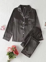 Women Autumn Winter Silk Pajamas Set Casual Soft Breathable and Relaxed Fit Long Shirt Tops and Long Pants Sleepwear - Image 5