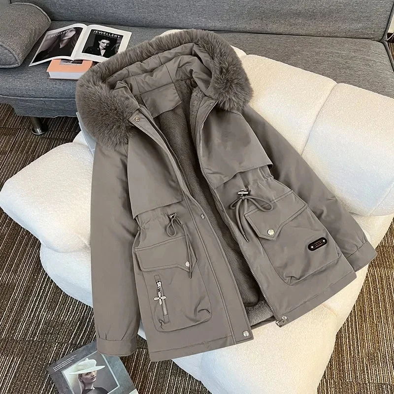 Winter New Jacket Women Parka Clothes Loose Long Coat Wool Liner Hooded Jacket Fur Collar Warm Thick Warm Snow Wear Padded Parka