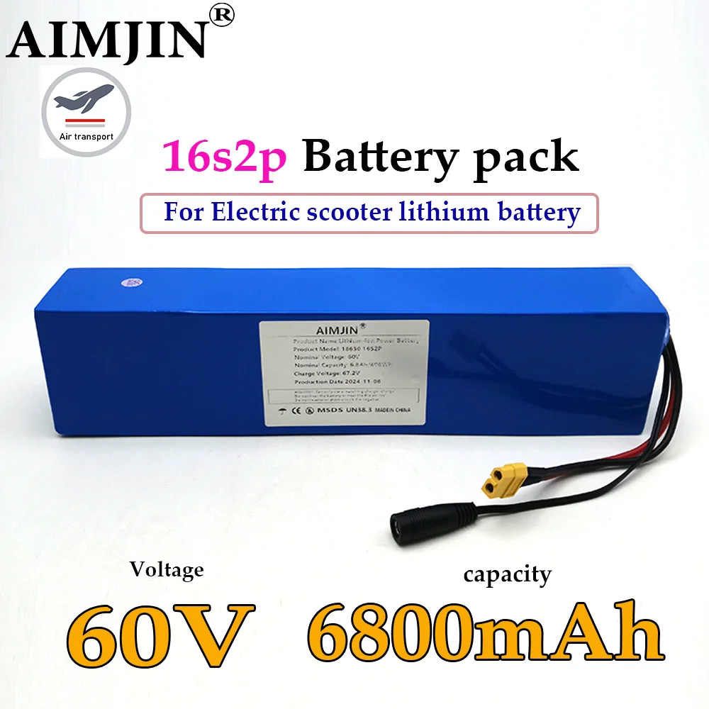 60V 6800mAh lithium battery pack 16S2P is suitable for electric scooter refitting high-capacity mountain bike batteryt