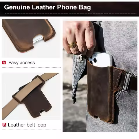 100% Genuine Leather for Xiaomi Mi 12 11 11S Pro Lite 10T POCO M4 F3 M3 X3 Bags Case Portable Sports Running Phone Storage Cover