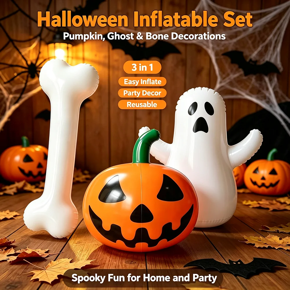 Halloween Inflatable Decor Set 100cm Inflatable Bone Pumpkin Ghost Tumbler Home Party Venue Halloween Decor Spooky Festival Prop