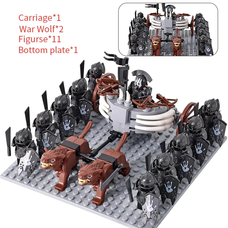 MOC Medieval lotr Figures Orc Soldiers Raider Vargr Wolf Chariot Orcus Uruk-hai Knights Building Blocks Bricks Kids Toys gifts