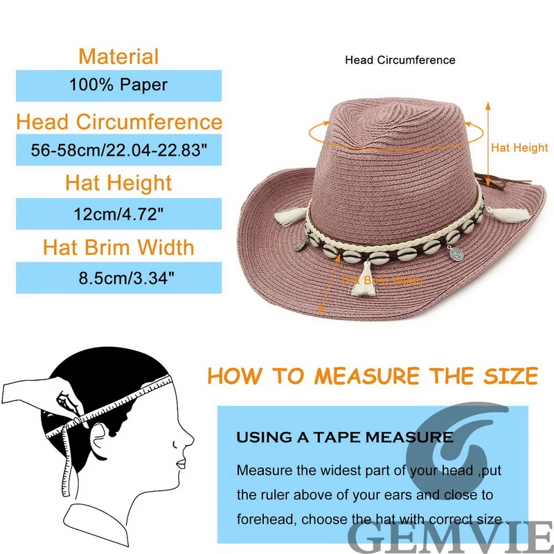 GEMVIE 2022 Shell Tassels Cowgirl Summer Hat Straw Hat for Women Men Western Cowboy Hat Lady Trendy Woven Sun Hat Beach Cap