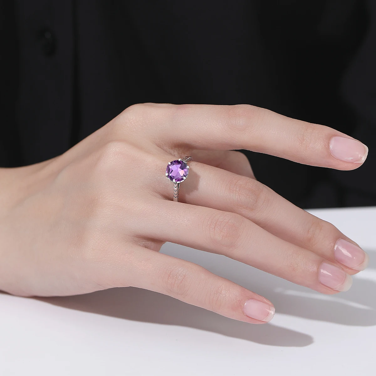 Vintage Ruby Gemstone/Pink Crystal July Birthstone Ring for Women's Prong Setting Silver Rings 925 Dates Formal Dinners Jewelry